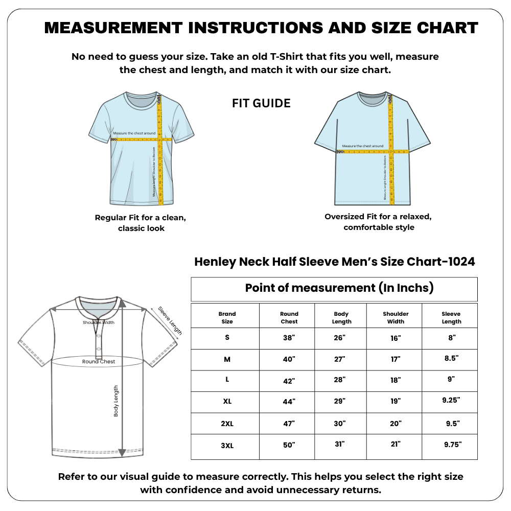 Men's Plain Henley Neck T-shirt- 190 GSM Single jersey