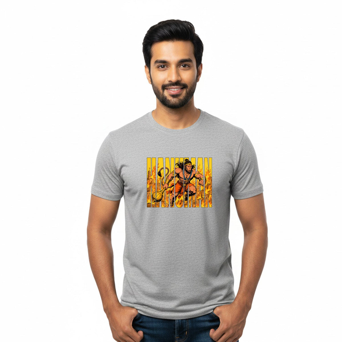 Men’s Graphic Print Round Neck T-Shirt- Hanuman (170 GSM single jersey)
