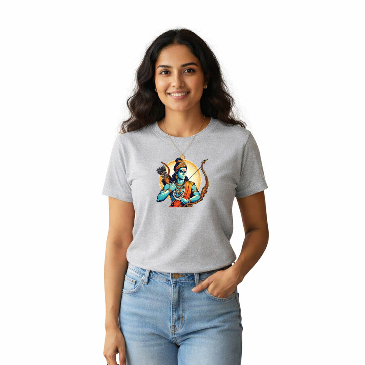 Women’s Graphic Print Round Neck T-Shirt- Jai Shree Ram (170 GSM single jersey)
