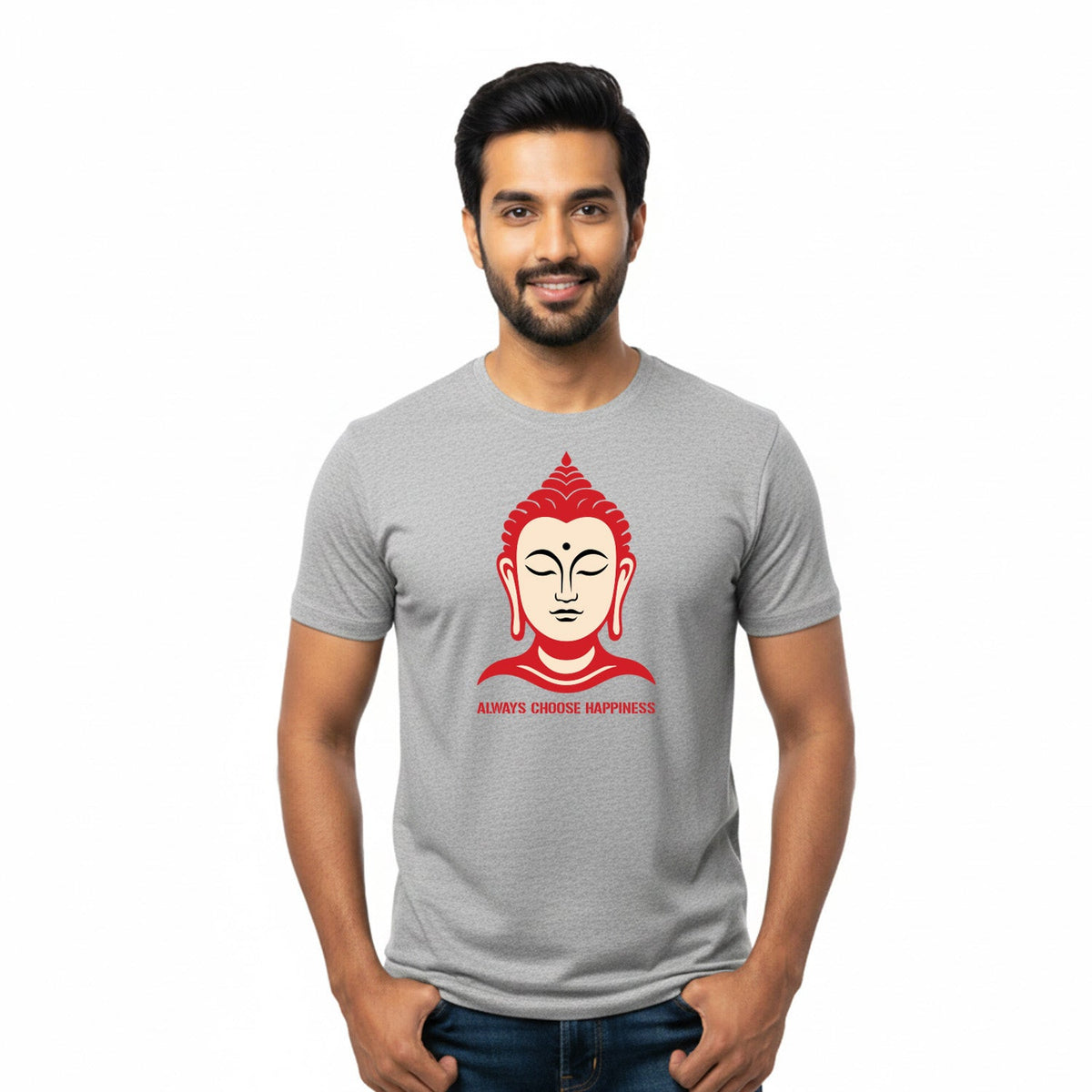 Men’s Graphic Print Round Neck T-Shirt- Buddha (170 GSM single jersey)