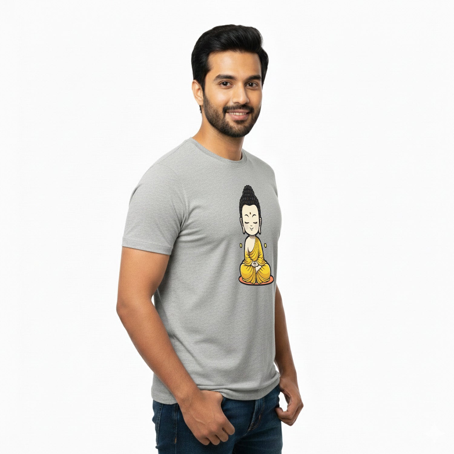 Men’s Graphic Print Round Neck T-Shirt- Buddha (170 GSM single jersey)