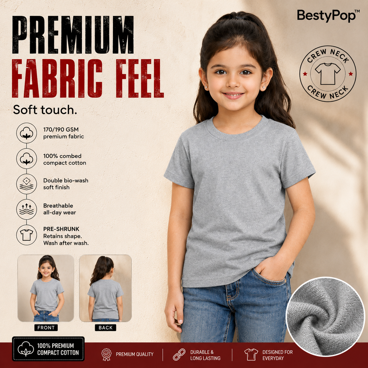 Girl’s Plain Round Neck T-Shirt