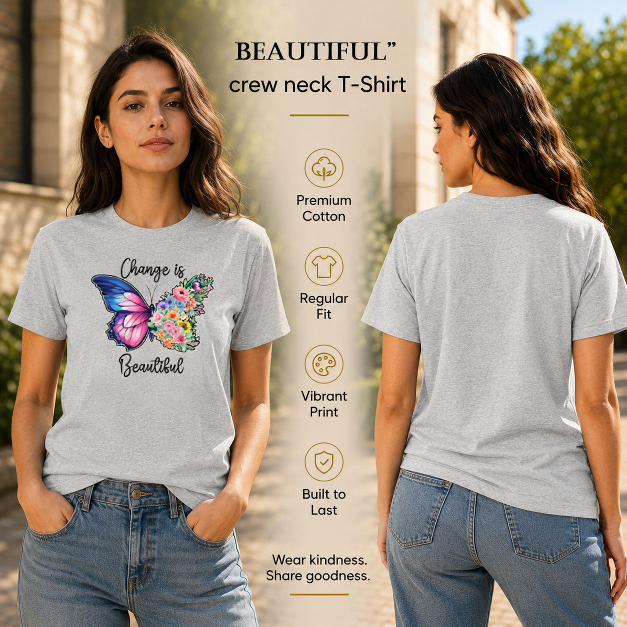 Women's Crew Neck t-shirt - Change is beautiful (170 GSM single jersey)