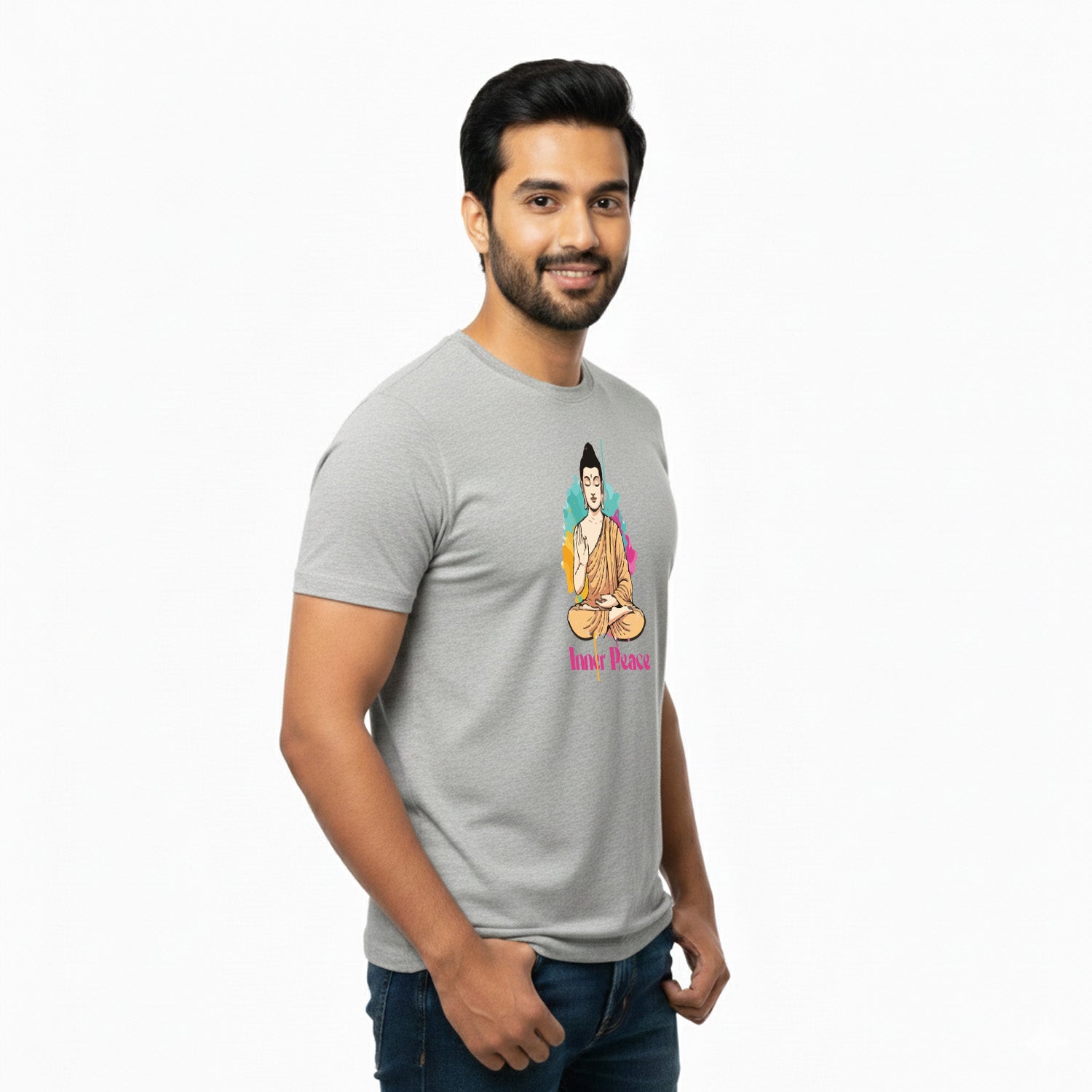 Men’s Graphic Print Round Neck T-Shirt- Buddha (170 GSM single jersey)