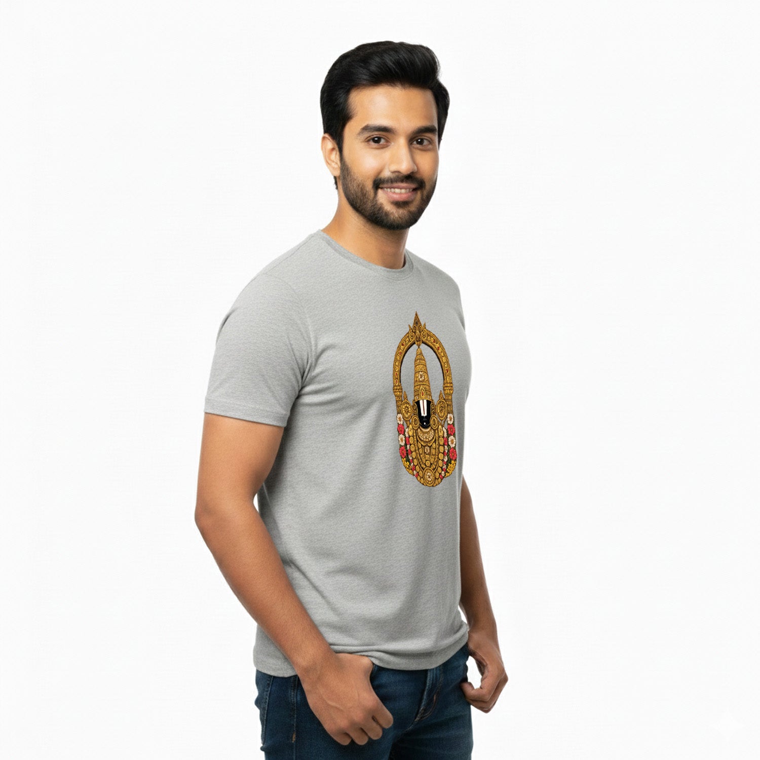 Men’s Graphic Print Round Neck T-Shirt-Tirupathi Balaji (170 GSM single jersey)