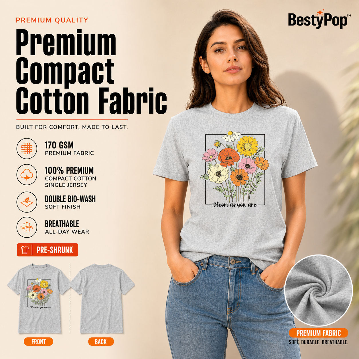 Women's Crew Neck t-shirt - Bloom as you are (170 GSM single jersey)