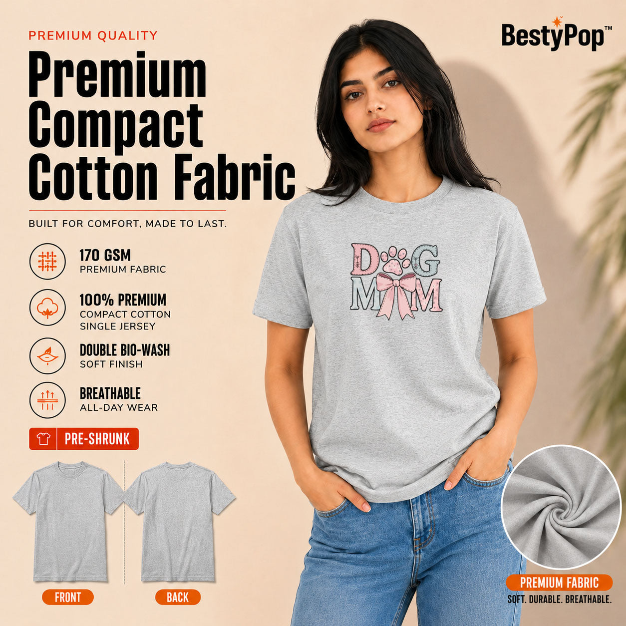 Dog Lover's Round Neck T-Shirts For Women - Dog Mom - (170 GSM) single jersey