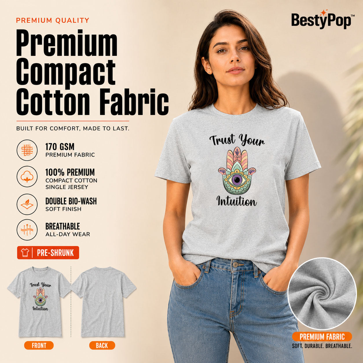 Women's Crew Neck t-shirt - Trust Your Intuition (170 GSM single jersey)