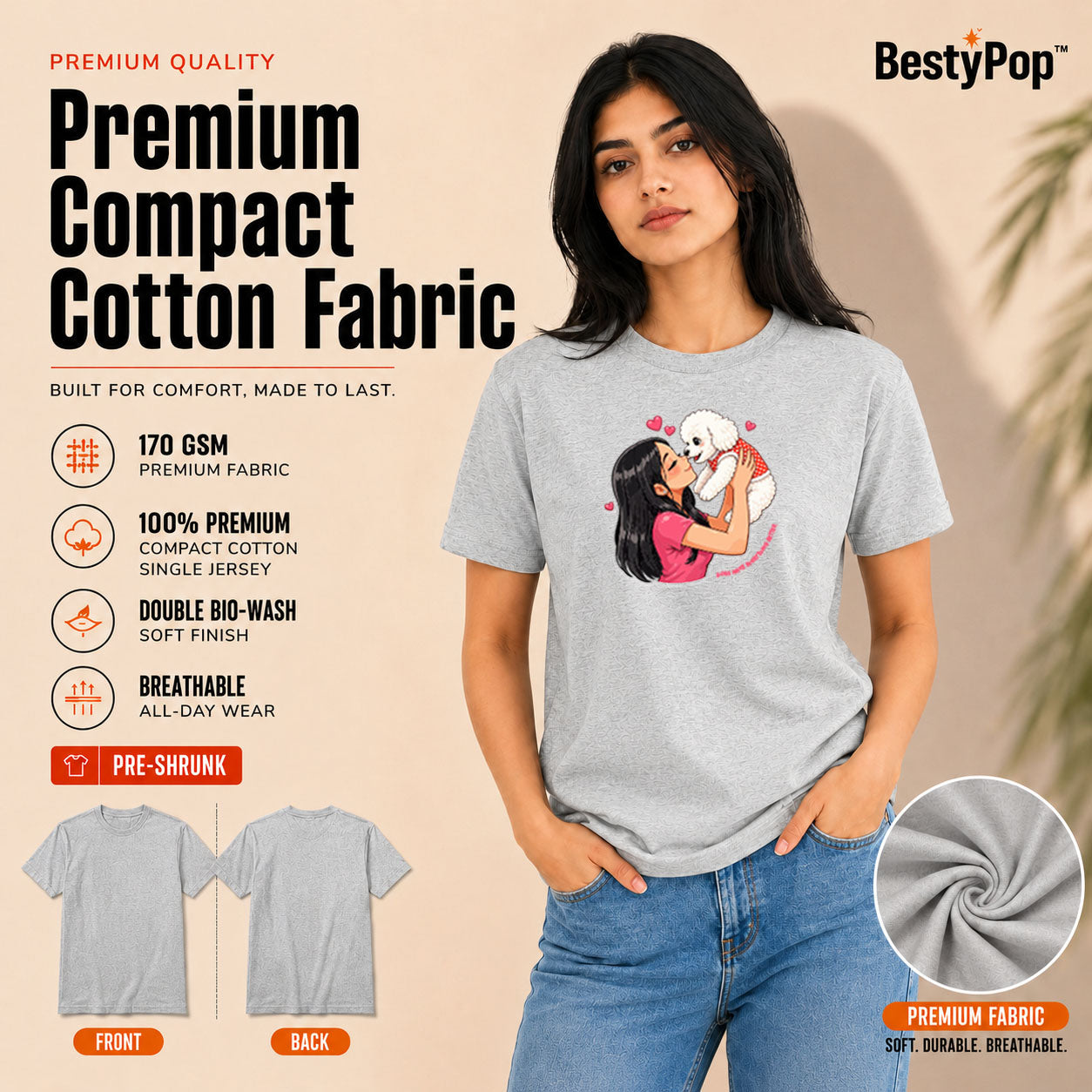 Dog Lover's Round Neck T-Shirts For Women - Paws Love - (170 GSM) single jersey
