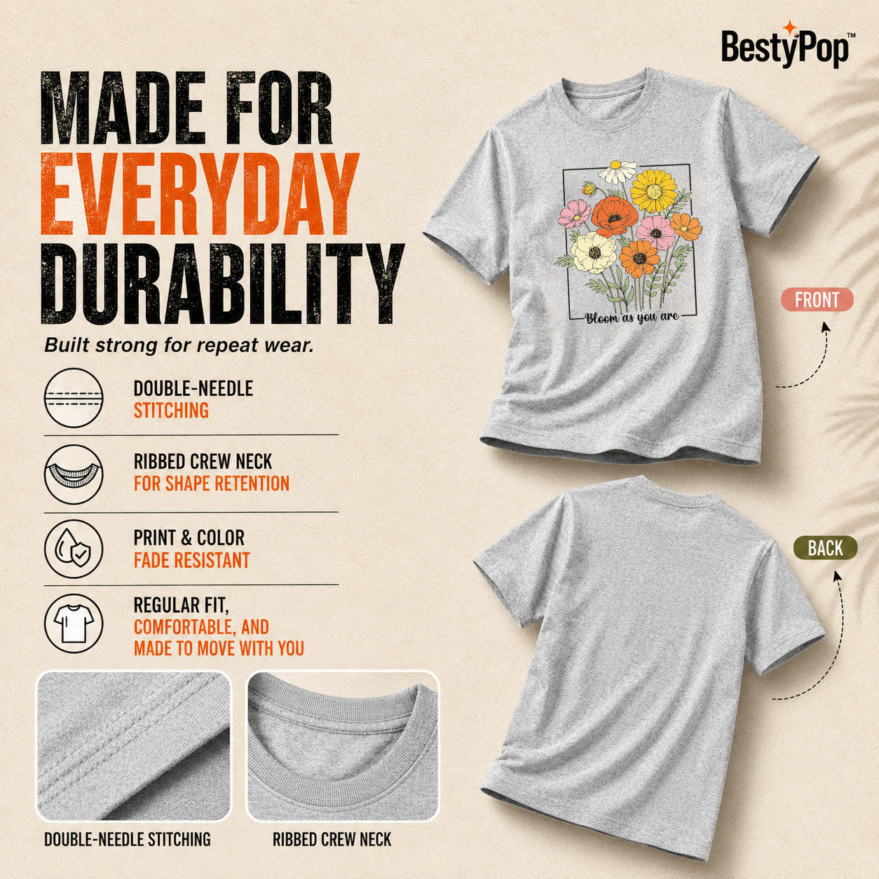 Women's Crew Neck t-shirt - Bloom as you are (170 GSM single jersey)