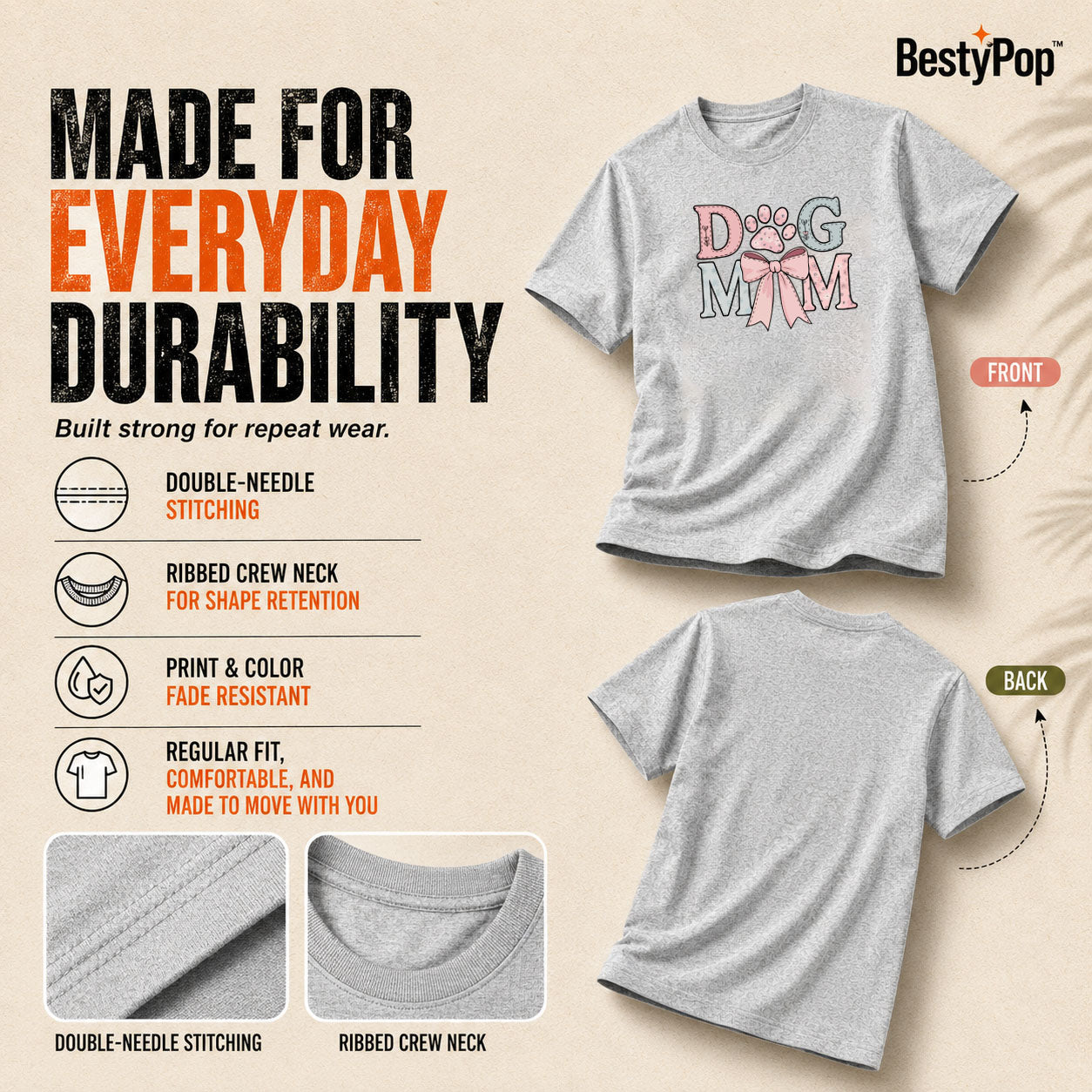 Dog Lover's Round Neck T-Shirts For Women - Dog Mom - (170 GSM) single jersey