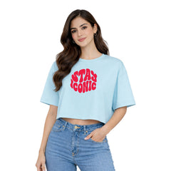 Women’s Oversized Half Sleeve Crop Top - Stay Iconic (220 GSM Interlock Fabric)