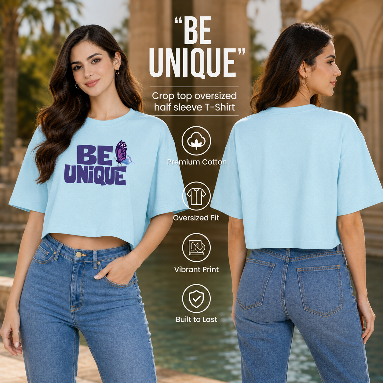 Women’s Oversized Half Sleeve Crop Top - Be Unique (220 GSM Interlock Fabric)