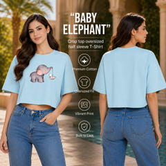 Women’s Oversized Half Sleeve Crop Top - Elephant (220 GSM Interlock Fabric)