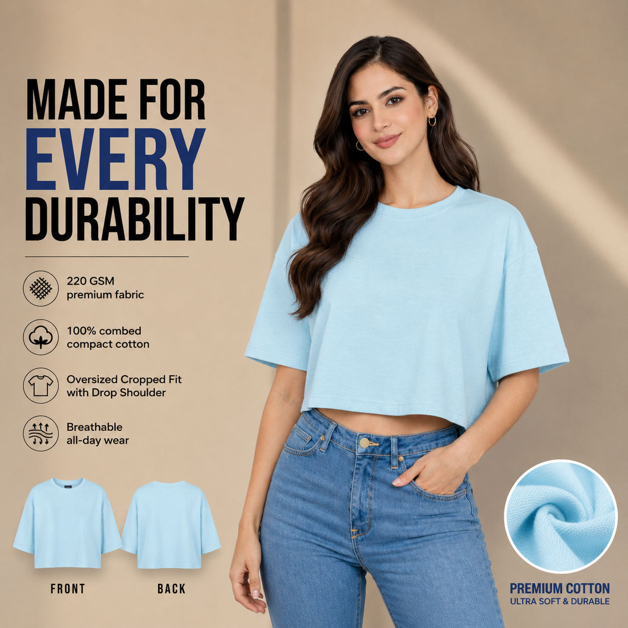 Women’s Plain Crop top Oversized Half Sleeve