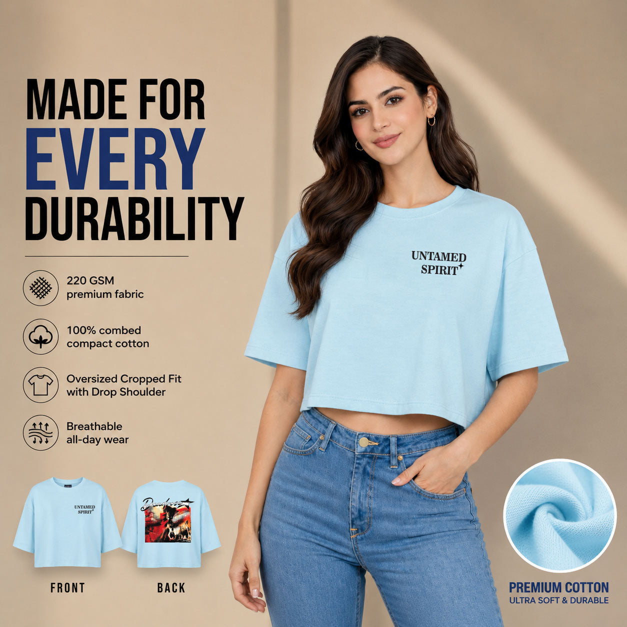 Women’s Oversized Half Sleeve Crop Top - 220 GSM