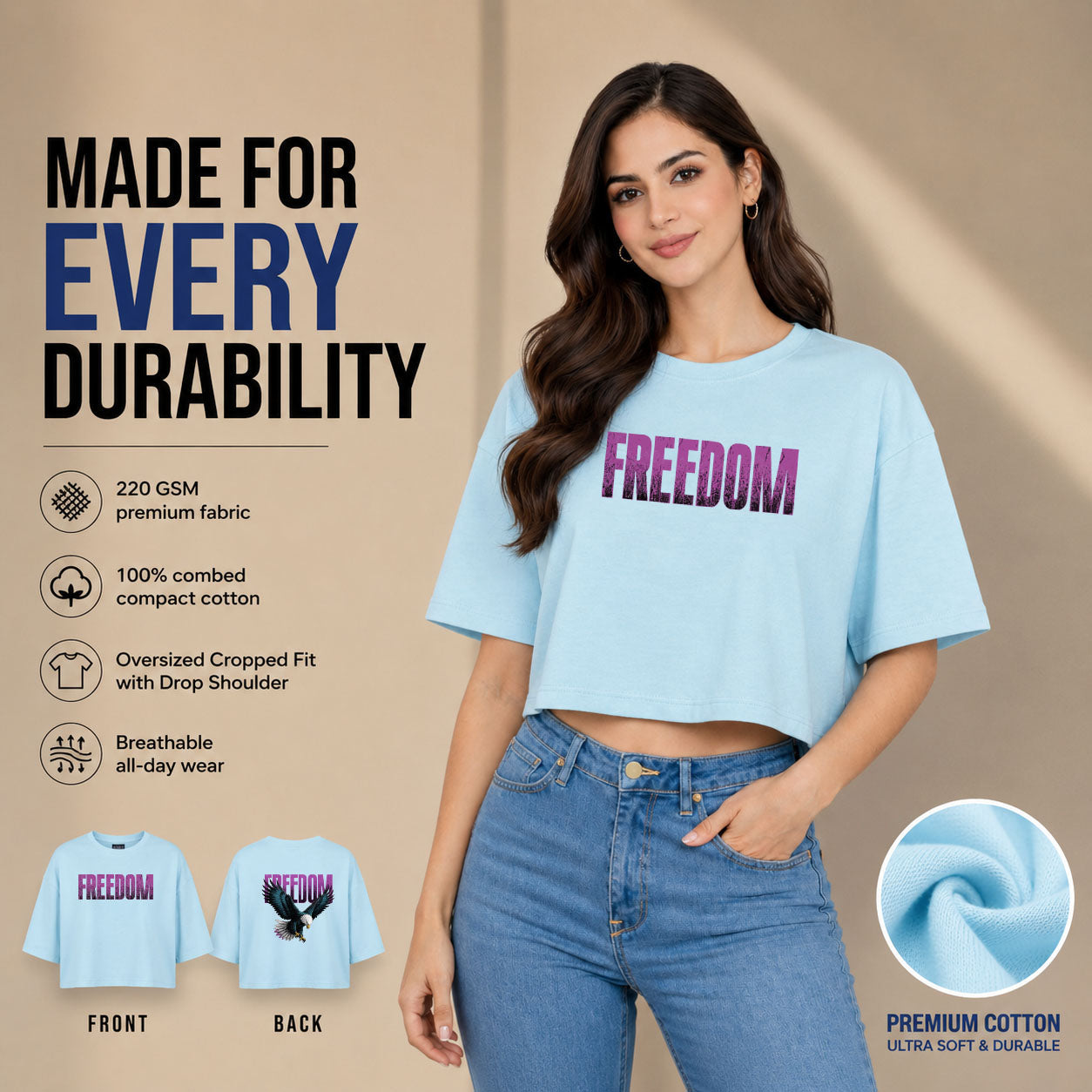 Women’s Oversized Half Sleeve Crop Top - 220 GSM