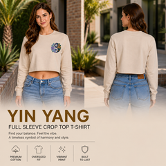 Women’s Oversized full Sleeve Crop Top - yin yang (270 GSM French Terry)