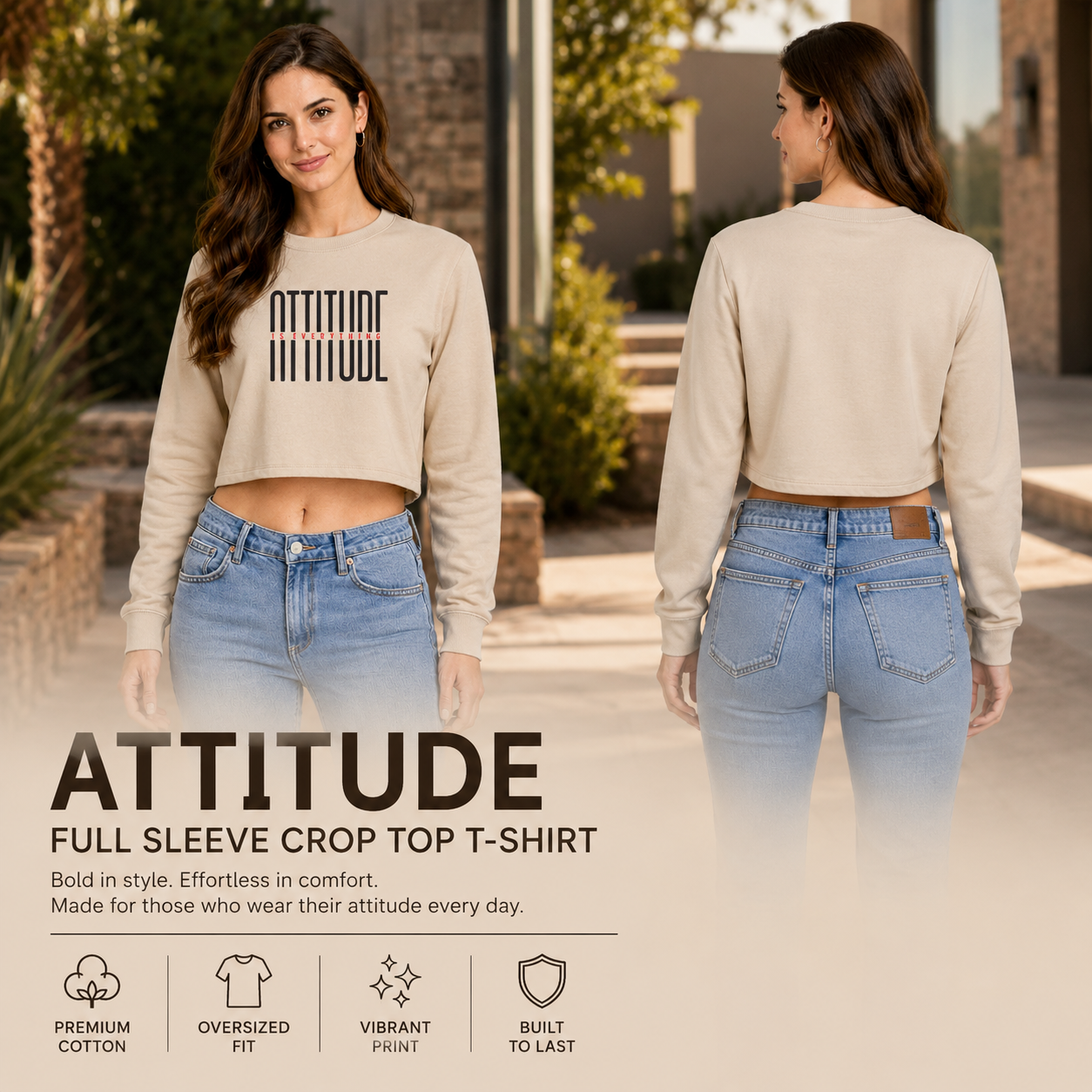 Women’s Oversized full Sleeve Crop Top - Attitude (270 GSM French Terry)
