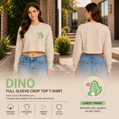 Women’s Oversized full Sleeve Crop Top - Dino (270 GSM French Terry)