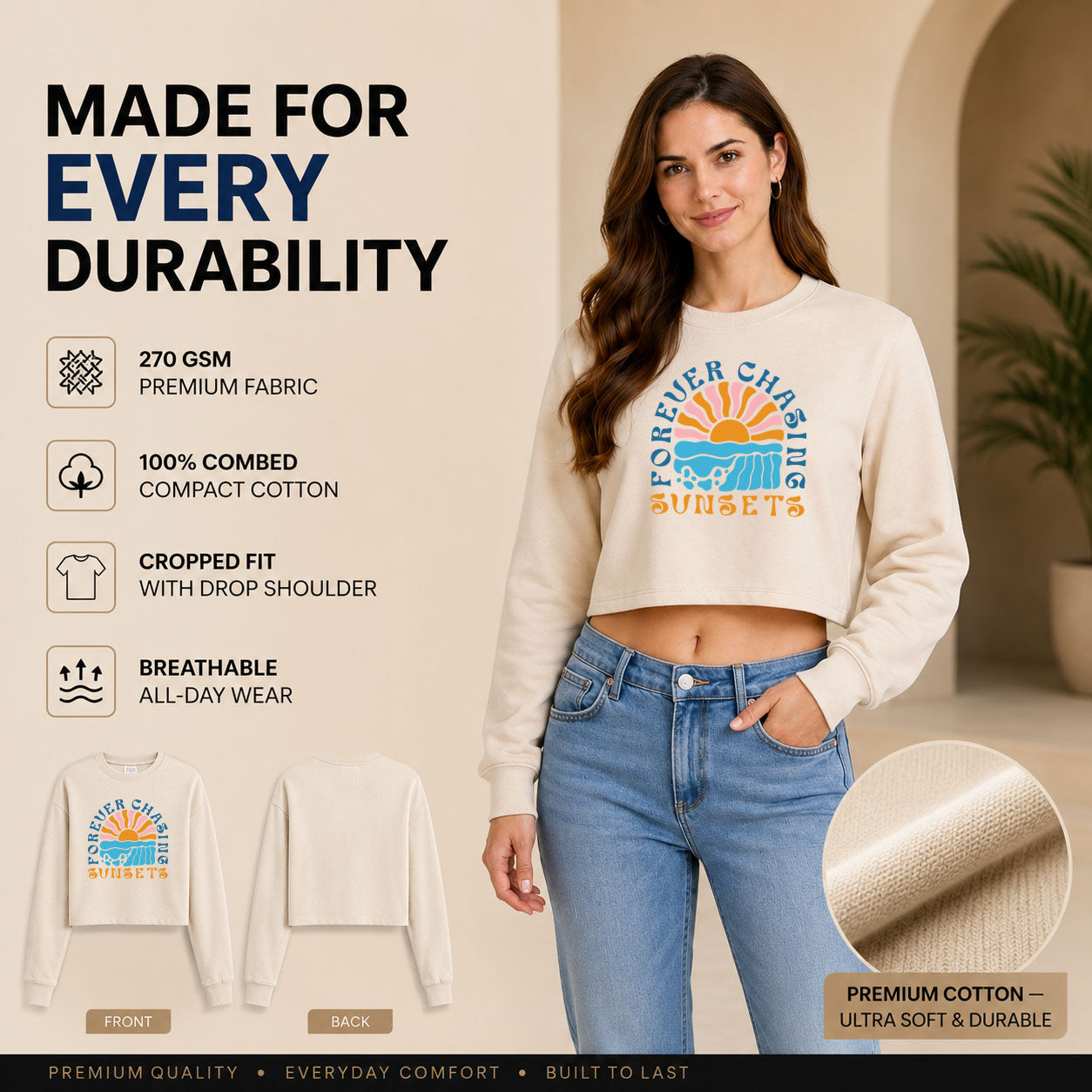 Women’s Oversized full Sleeve Crop Top - Sunsets (270 GSM French Terry)