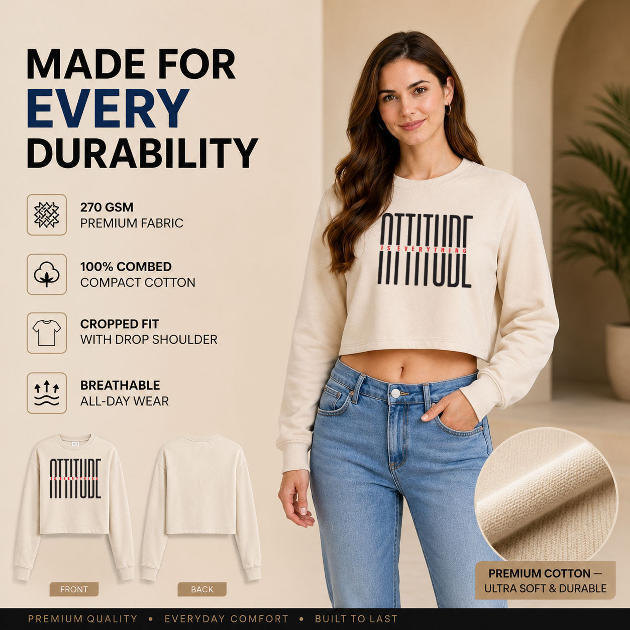 Women’s Oversized full Sleeve Crop Top - Attitude (270 GSM French Terry)