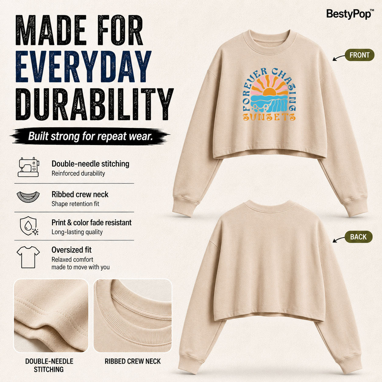 Women’s Oversized full Sleeve Crop Top - Sunsets (270 GSM French Terry)