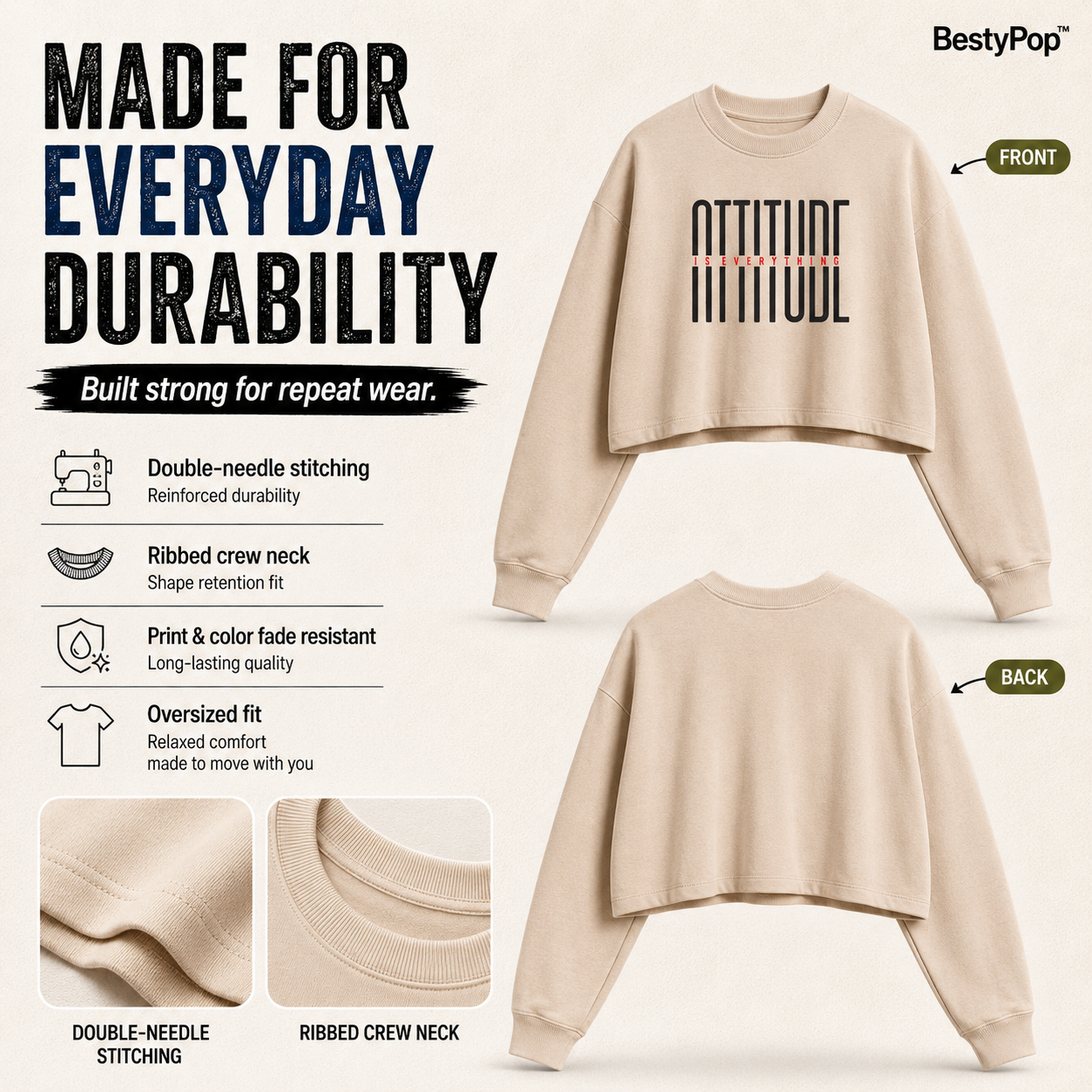 Women’s Oversized full Sleeve Crop Top - Attitude (270 GSM French Terry)