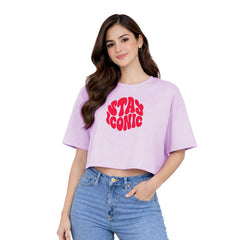 Women’s Oversized Half Sleeve Crop Top - Stay Iconic (220 GSM Interlock Fabric)