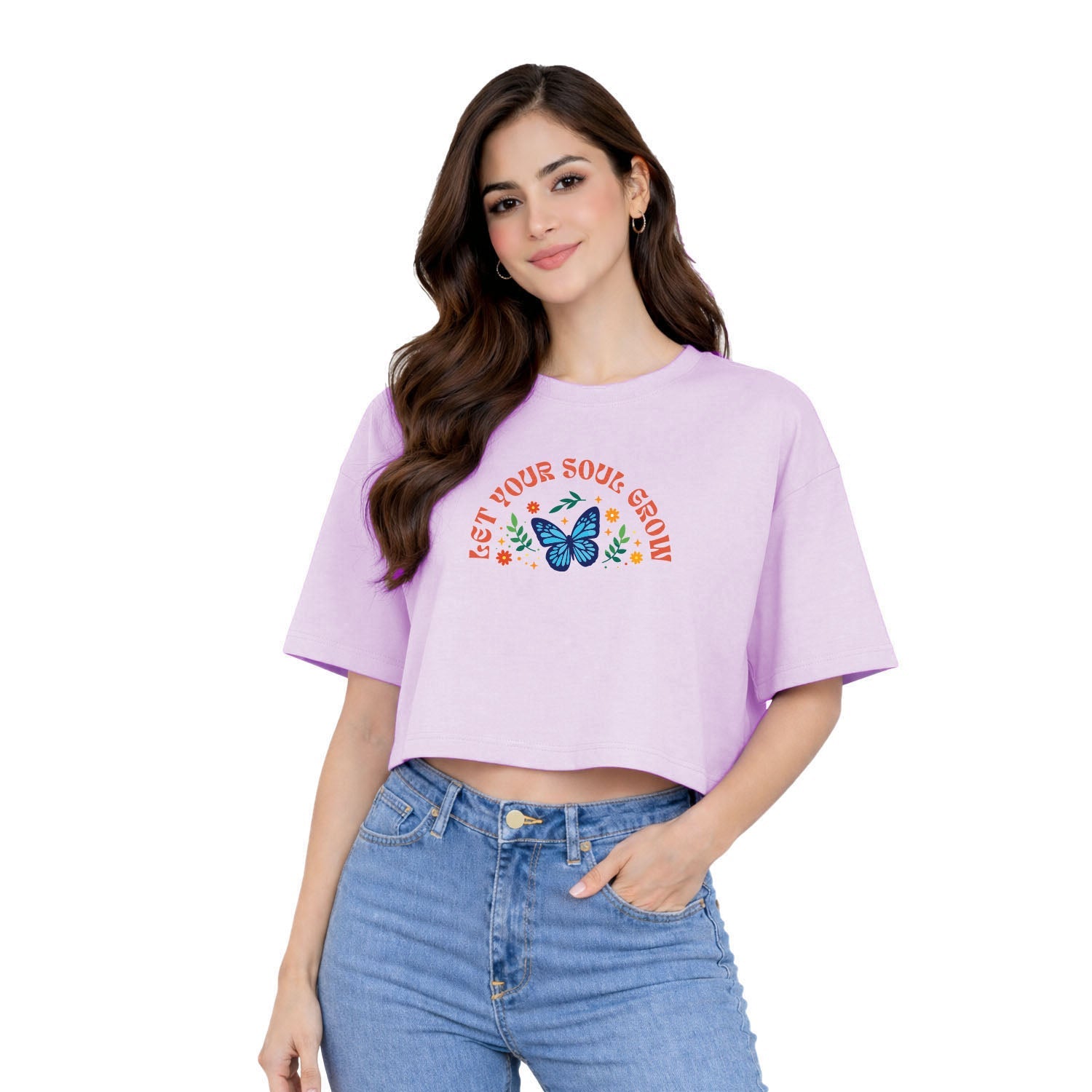 Women’s Oversized Half Sleeve Crop Top - Soul Grow (220 GSM Interlock Fabric)