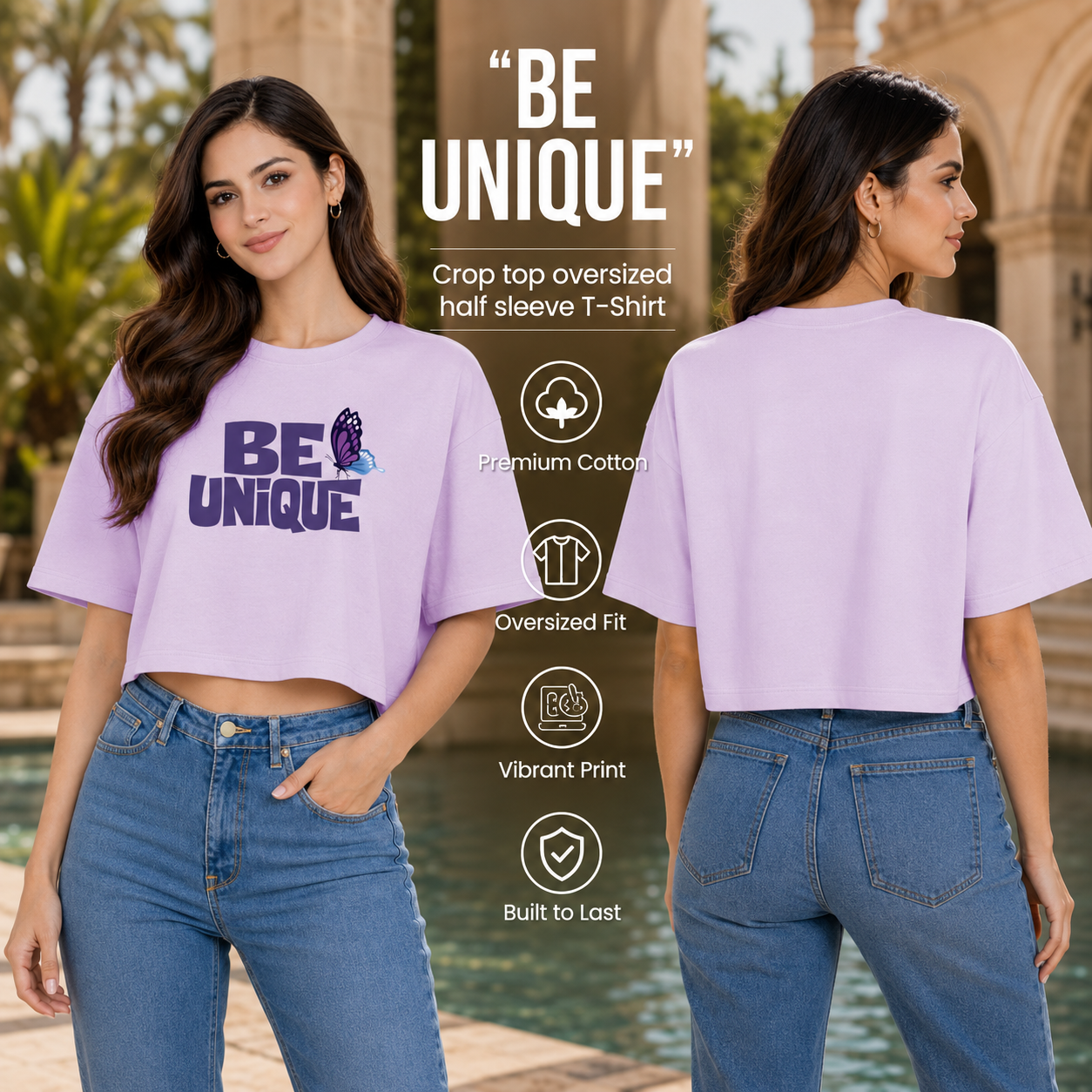 Women’s Oversized Half Sleeve Crop Top - Be Unique (220 GSM Interlock Fabric)