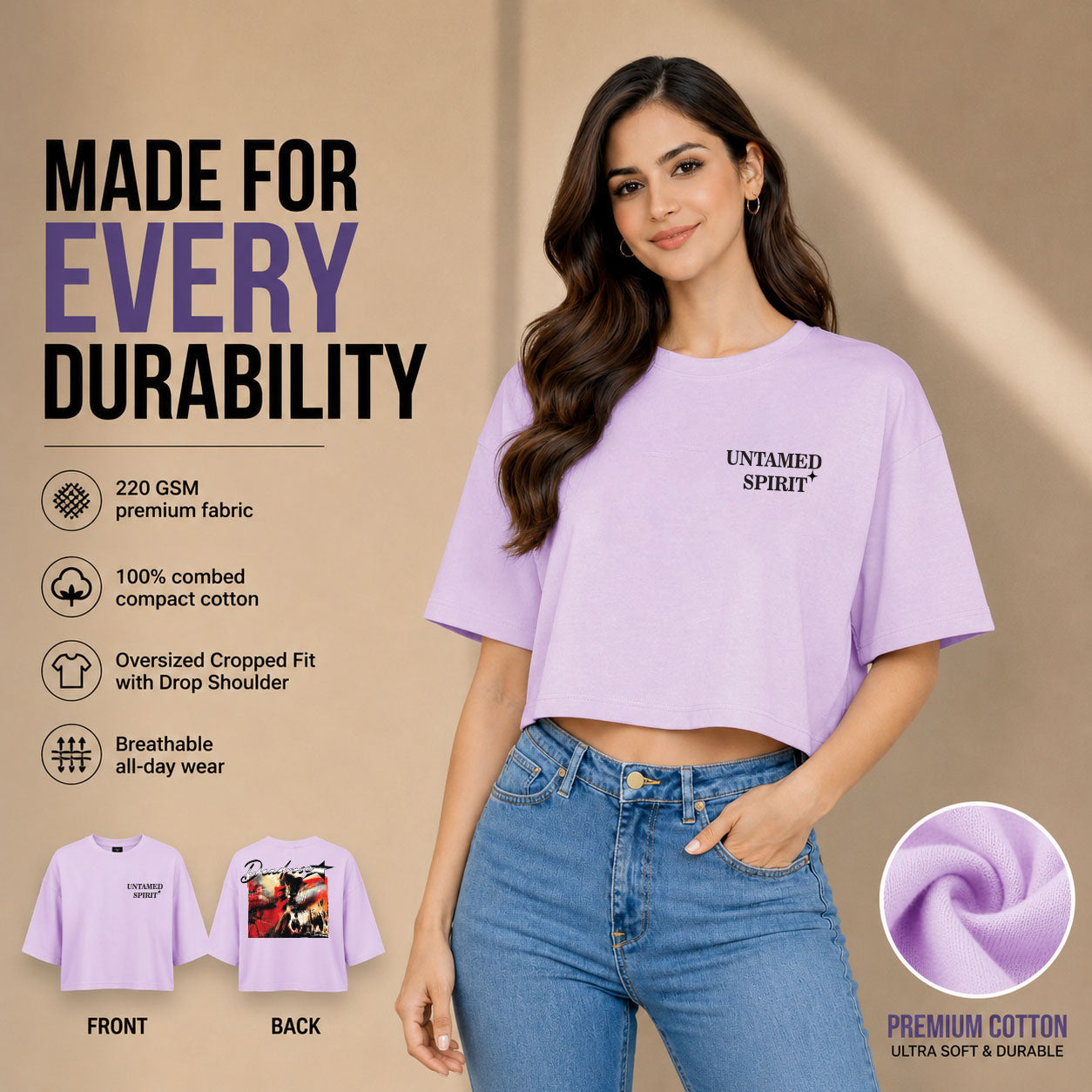Women’s Oversized Half Sleeve Crop Top - 220 GSM