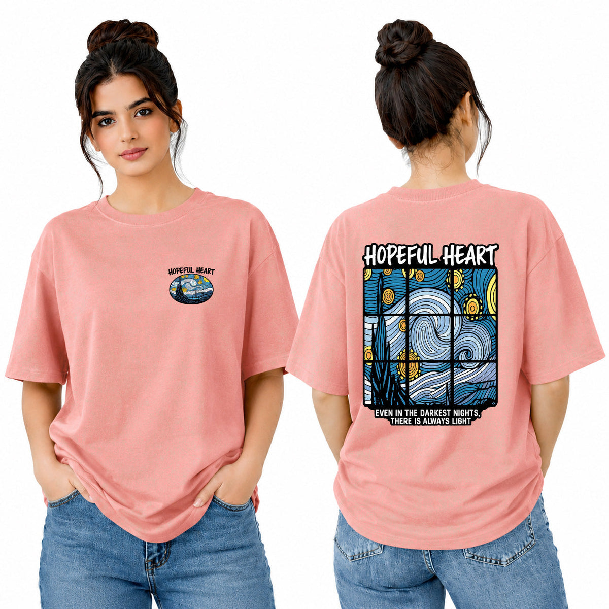 Women’s Oversized Graphic T-Shirt - Hopeful Heart (225 GSM heavyweight fabric)