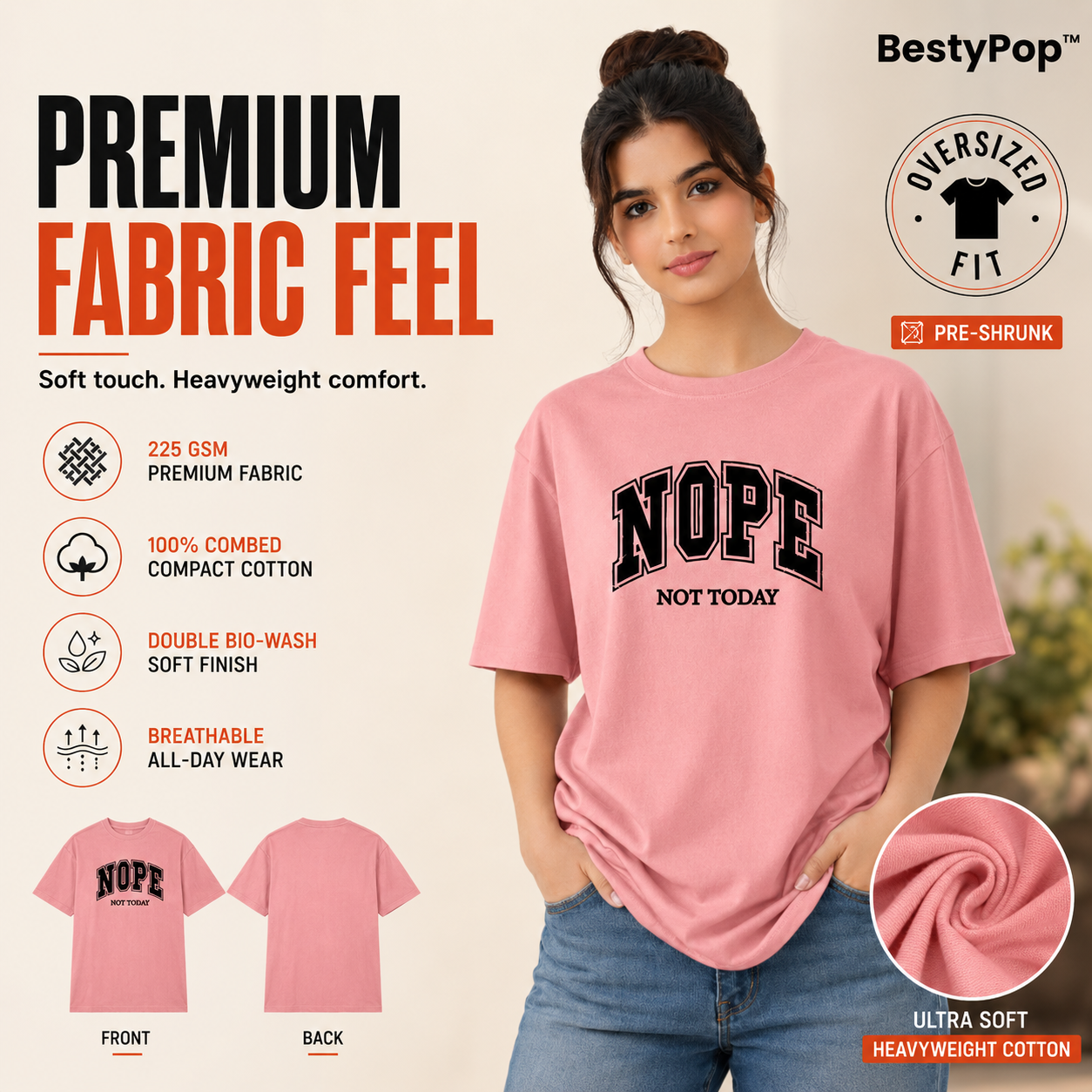 Women’s Oversized T-Shirt - Nope (225 GSM heavyweight fabric)