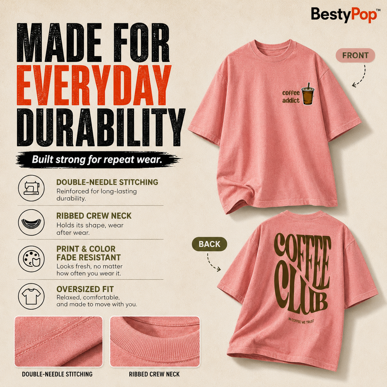 Women’s Oversized T-Shirt - Coffee Club (225 GSM heavyweight fabric)