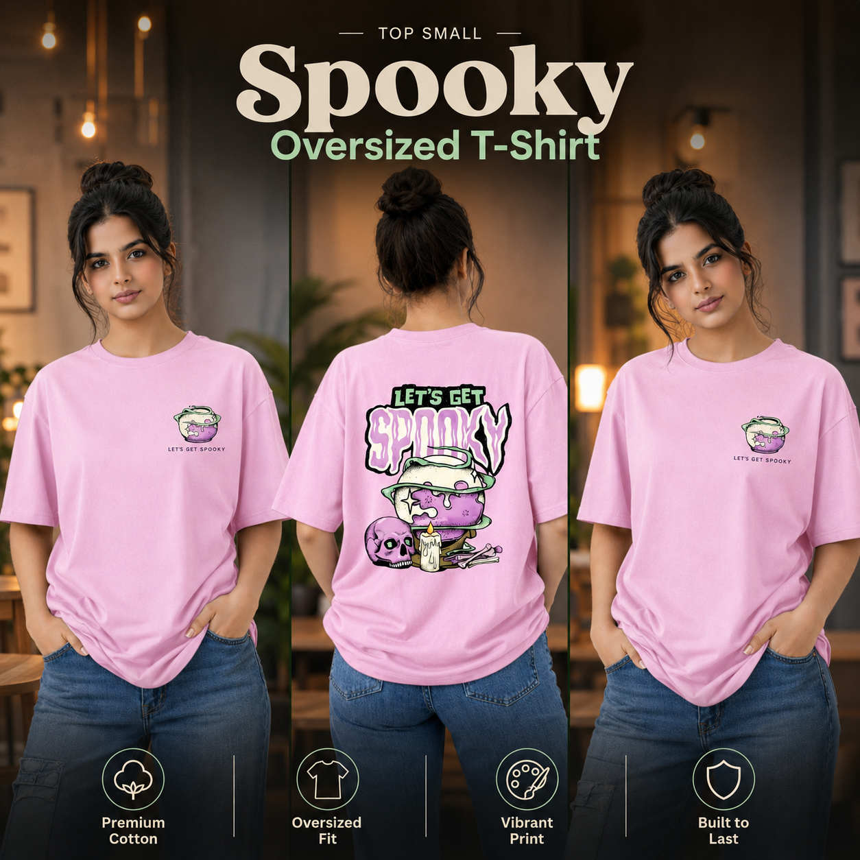 Women’s Oversized Graphic T-Shirt - Spooky (225 GSM heavyweight fabric)