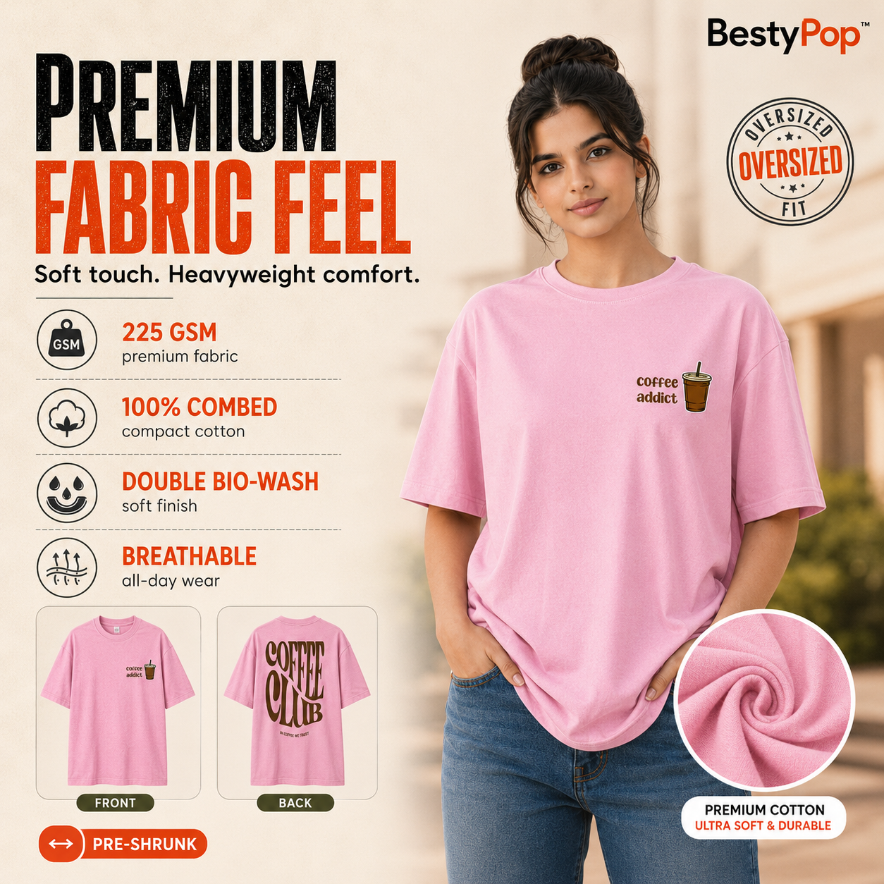 Women’s Oversized T-Shirt - Coffee Club (225 GSM heavyweight fabric)