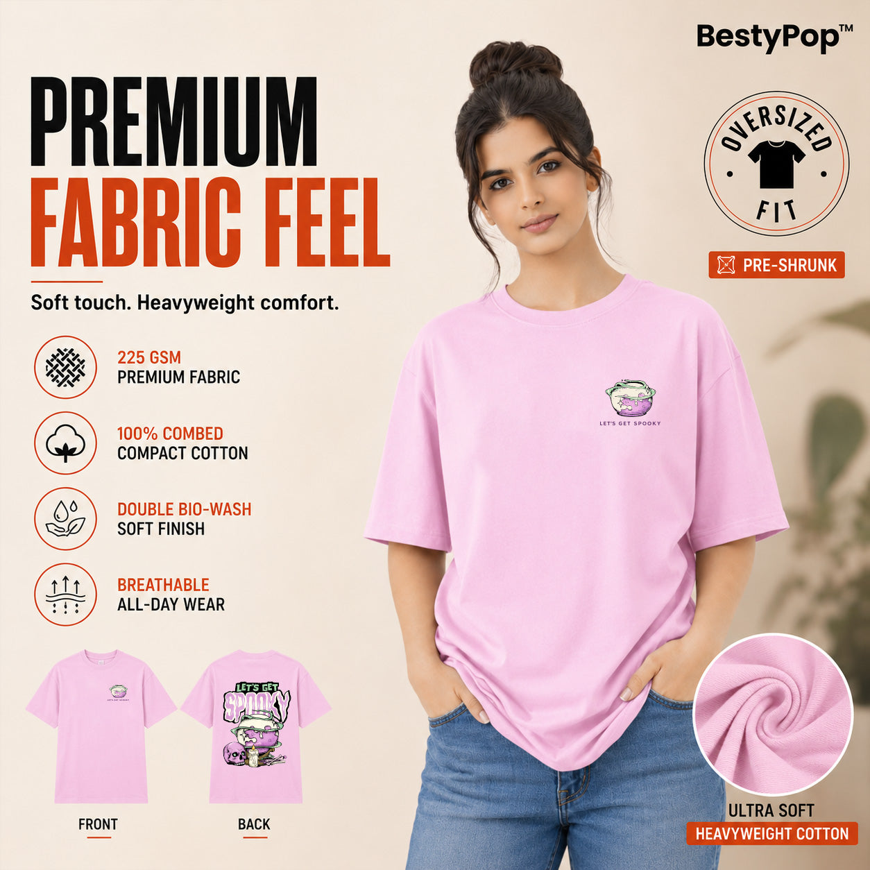 Women’s Oversized Graphic T-Shirt - Spooky (225 GSM heavyweight fabric)