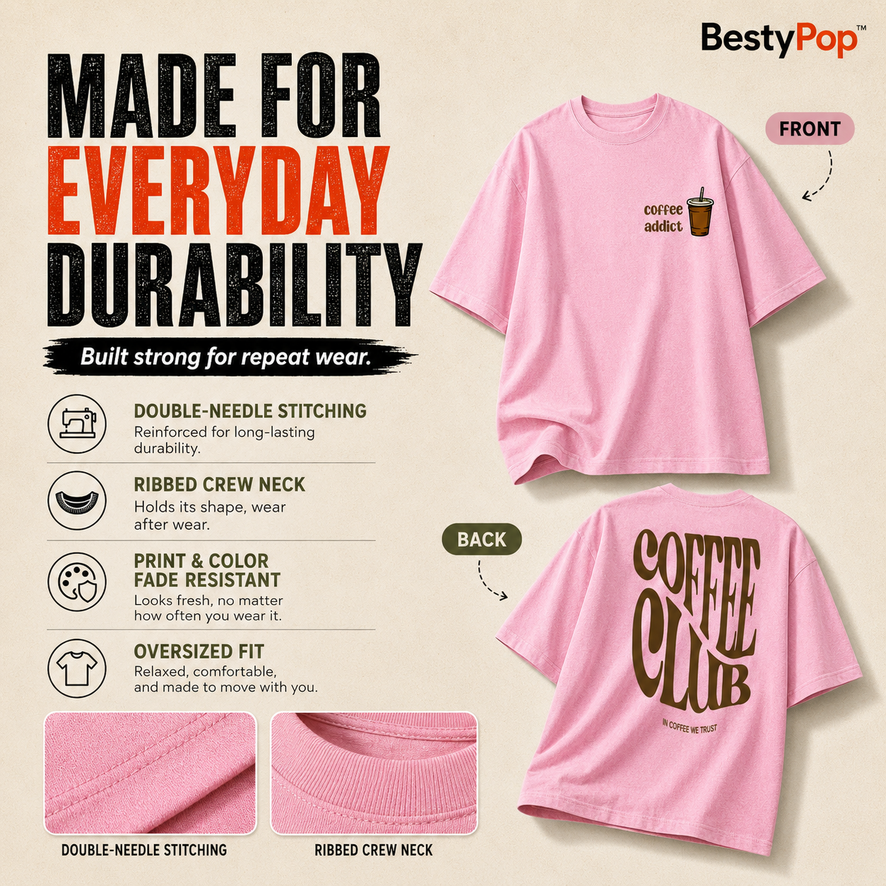 Women’s Oversized T-Shirt - Coffee Club (225 GSM heavyweight fabric)