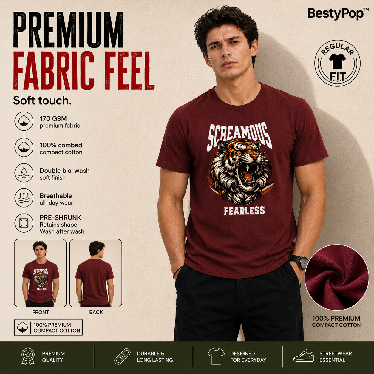 Men's Crew Neck t-shirt - Fearless (170 GSM single jersey)
