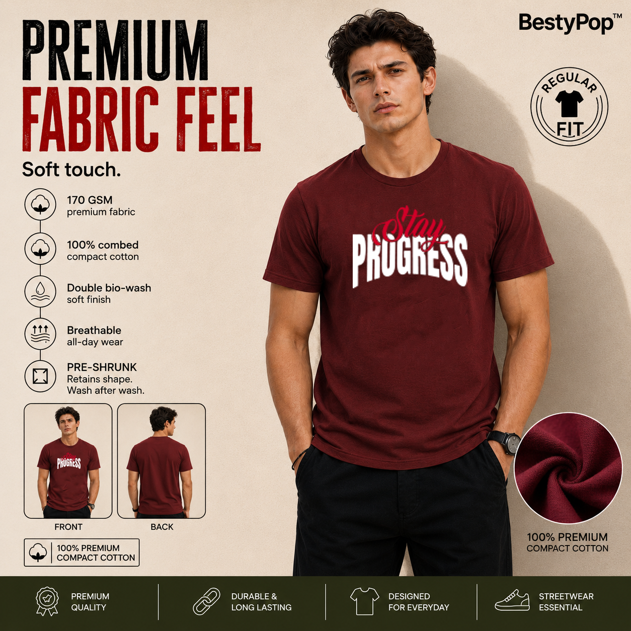 Men's Crew Neck t-shirt- Stay Process (170 GSM single jersey)