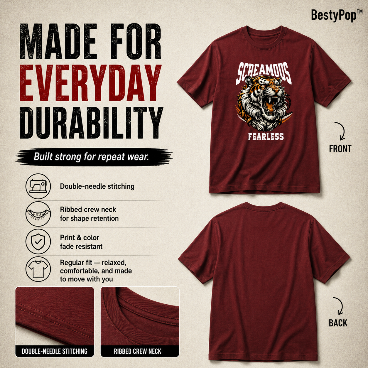 Men's Crew Neck t-shirt - Fearless (170 GSM single jersey)