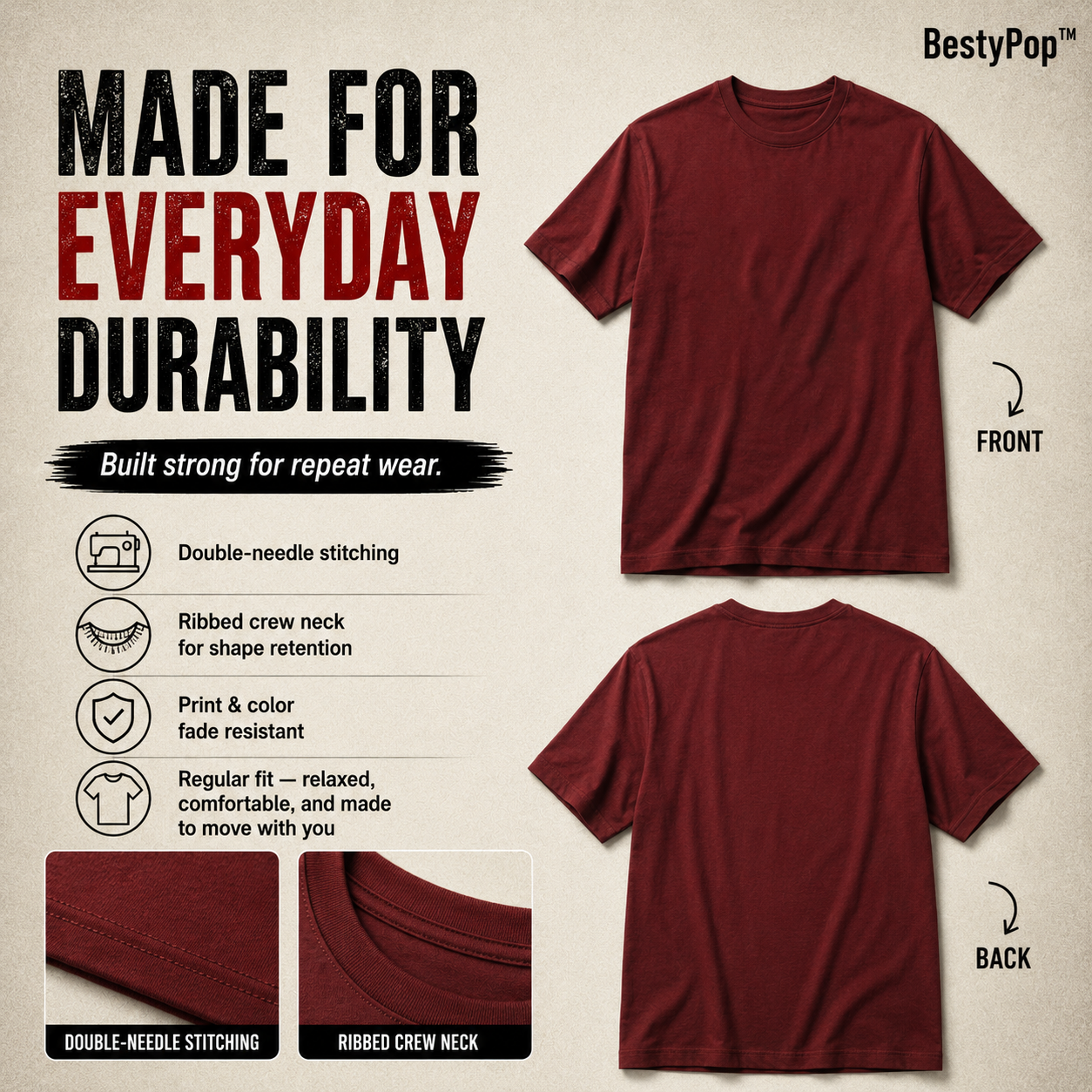 Men’s Plain Round Neck T-Shirt - 190 GSM Single Jersey