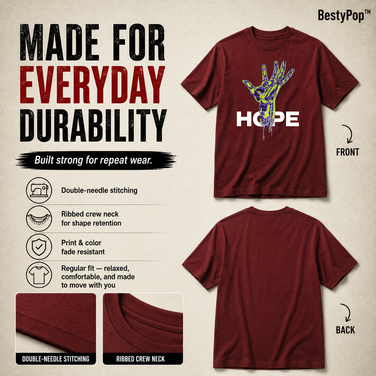 Men's Crew Neck t-shirt- Hope (170 GSM single jersey)