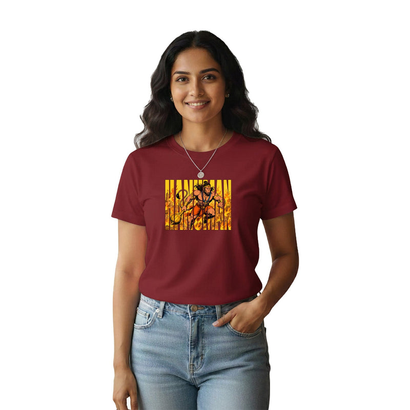 Women’s Graphic Print Round Neck T-Shirt- Hanuman(170 GSM single jersey)