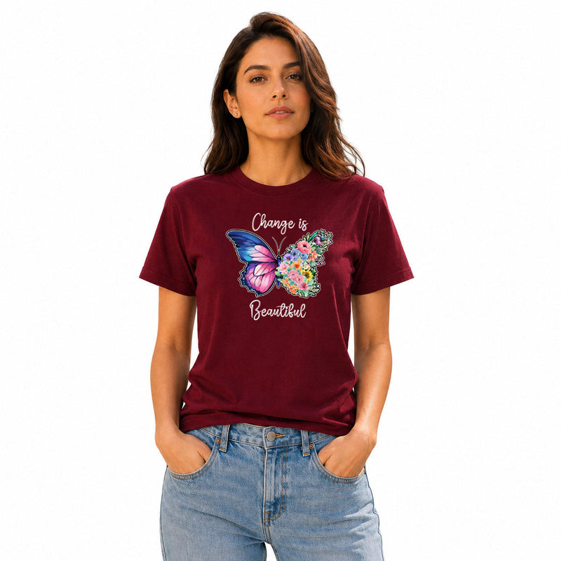 Women's Crew Neck t-shirt - Change is beautiful (170 GSM single jersey)