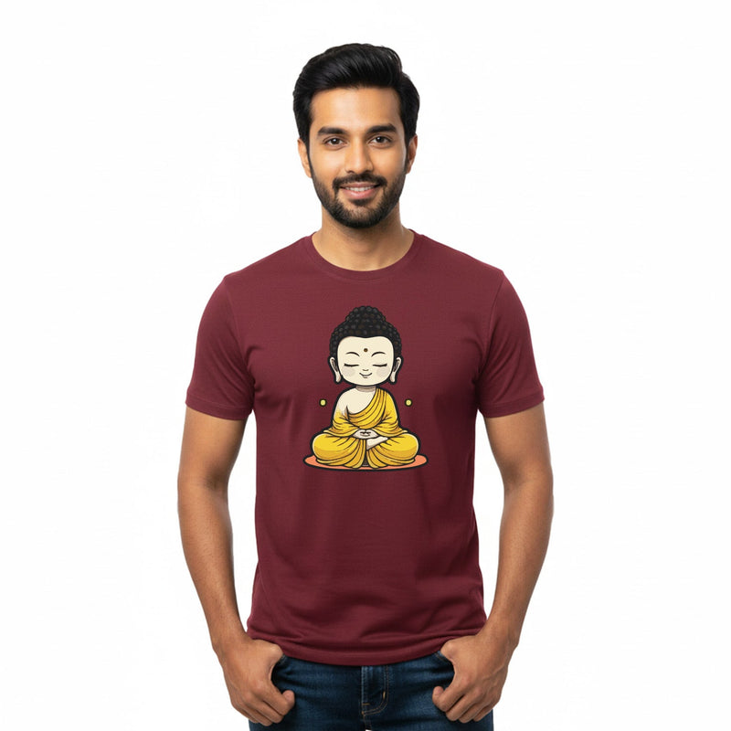 Men’s Graphic Print Round Neck T-Shirt- Buddha (170 GSM single jersey)