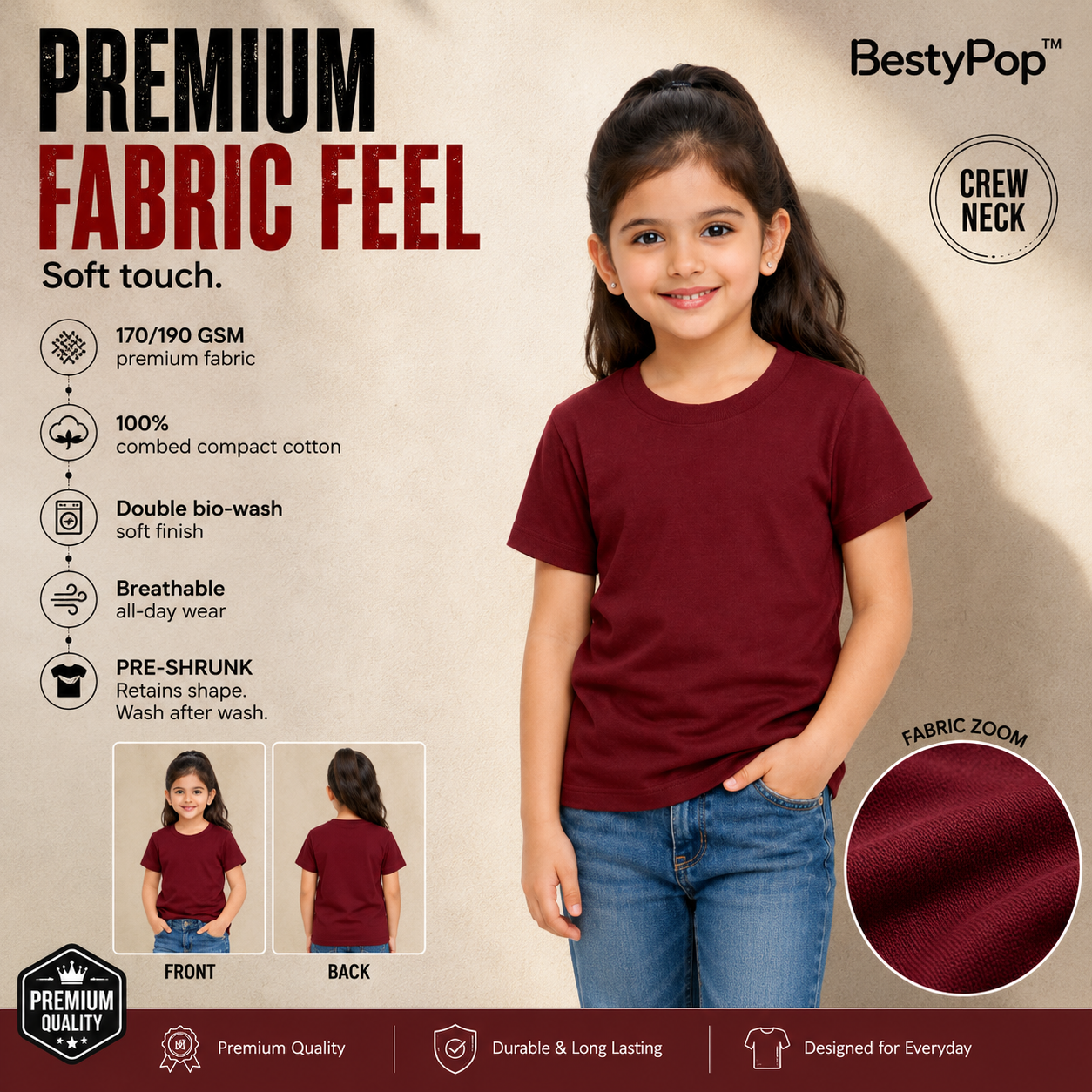 Girl’s Plain Round Neck T-Shirt