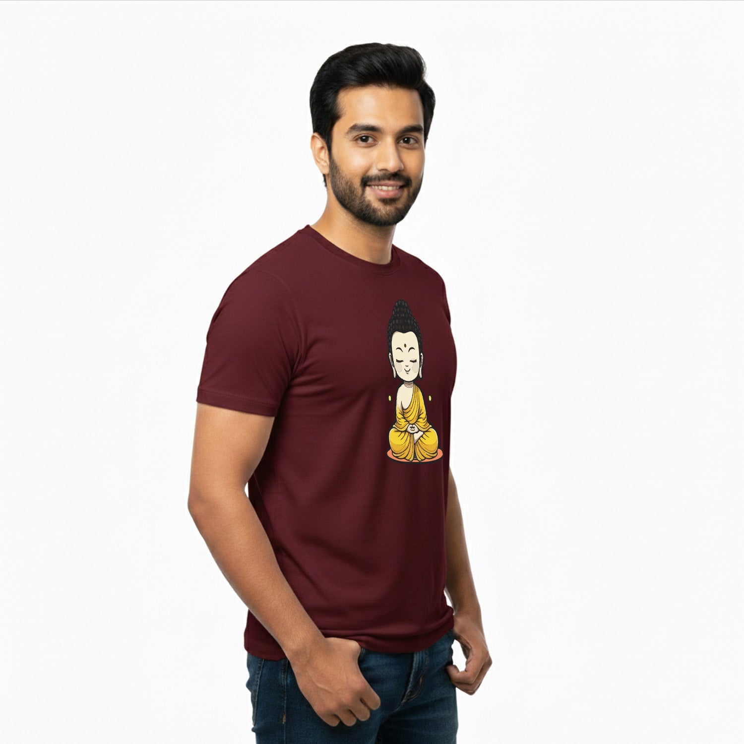 Men’s Graphic Print Round Neck T-Shirt- Buddha (170 GSM single jersey)