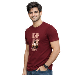Men’s Graphic Print Round Neck T-Shirt-Jesus(170 GSM single jersey)